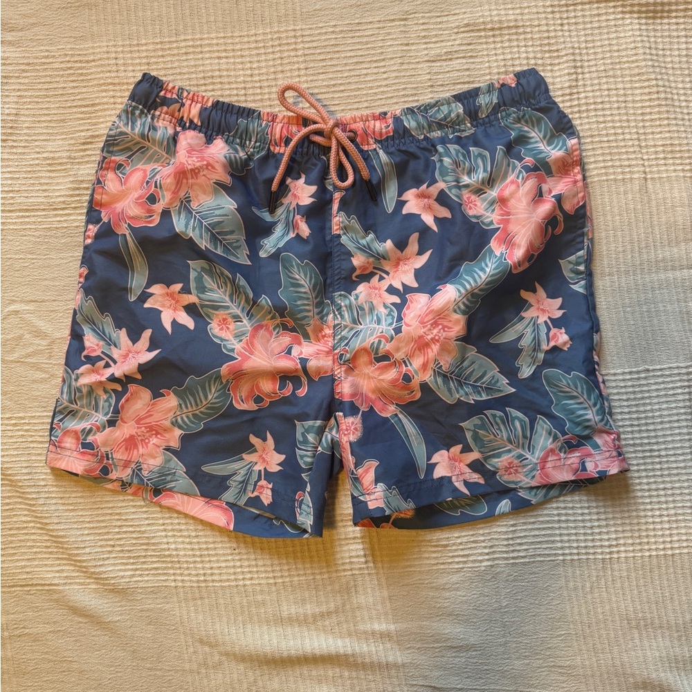 Soul Star England NWT Navy Tropical Floral Swim Trunk Shorts Men’s Medium